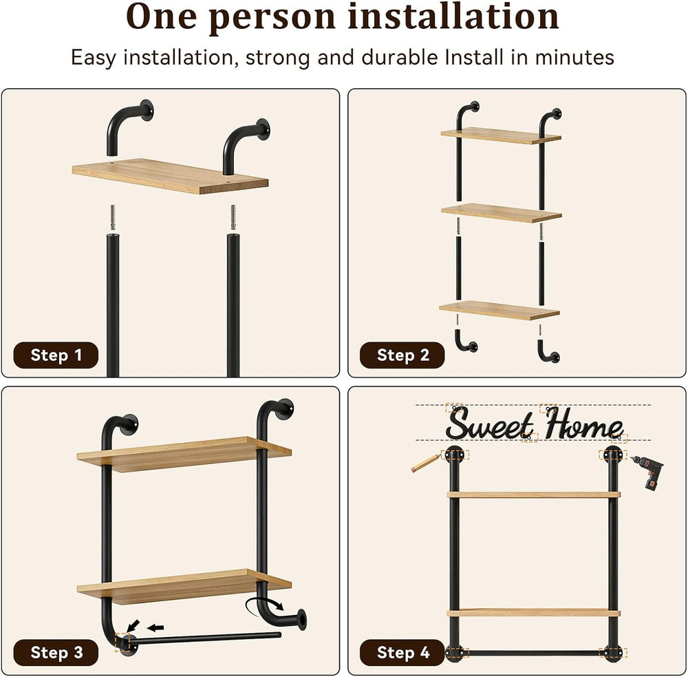 Tinpin 3 Tier Wall Shelves Over Toilet Rustic Industrial Floating Shelf