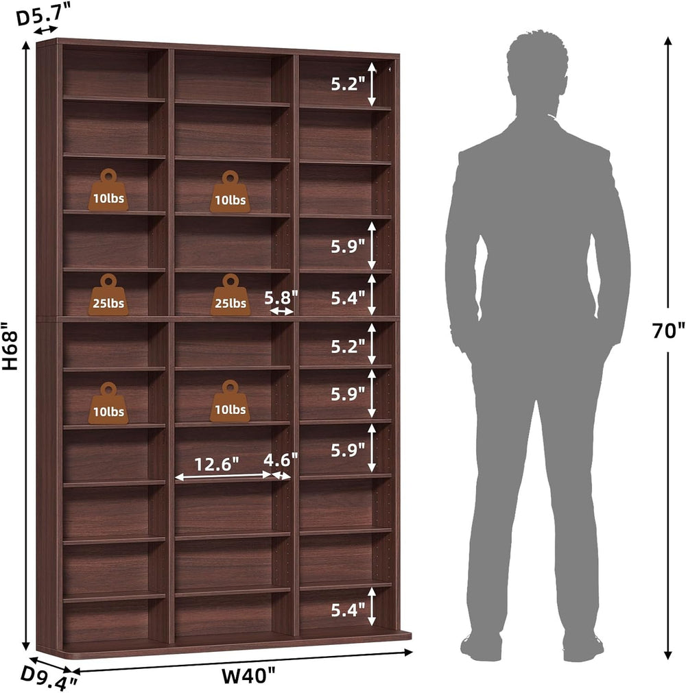 LELELINKY 11 Tier Tall Display Cabinet, Walnut Media Storage Cabinet