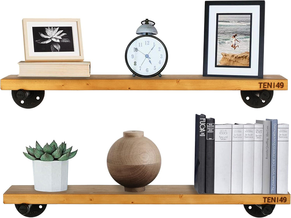 TEN49 Real Wood Rustic Floating Shelves Wall - 24 Wide Small Wooden Industria...