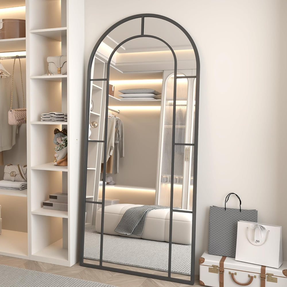 Full Length Mirror, 56"x22" Large Standning Windowpane Mirror (Black)