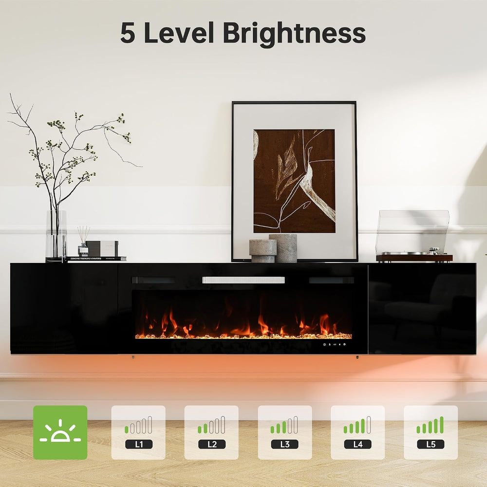 Real Relax 80" Floating TV Stand with 40" Electric Fireplace, All B...