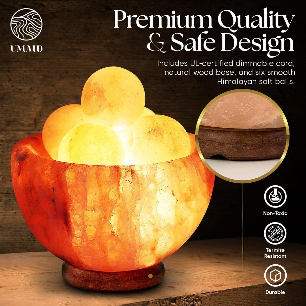 UMAID Himalayan Salt Lamp Bowl with 6 Himalayan Salt Massage Stones, Dimmable...
