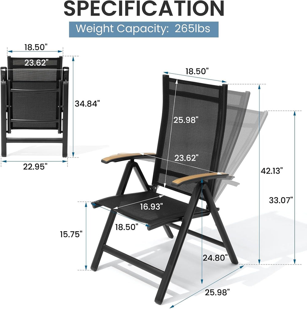 Crestlive Products Folding Patio Chairs Set of 6, Outdoor Recliner Chairs