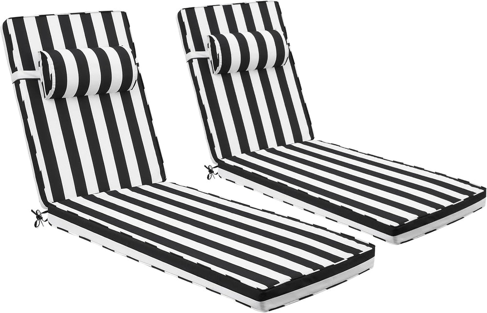 Outdoor Chaise Lounge Cushion with Headrest, 80x26x3 in, 2Pack