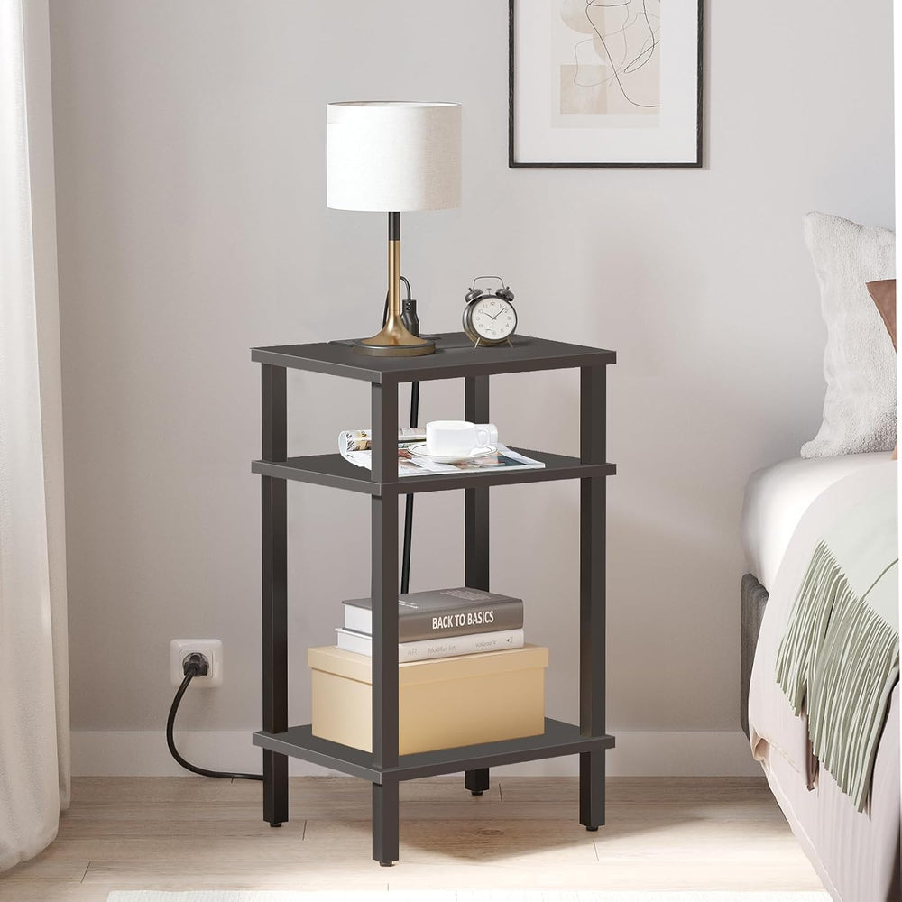 TUTOTAK Set of 2 End Table with Charging Station, 3-Tier Storage Shelf