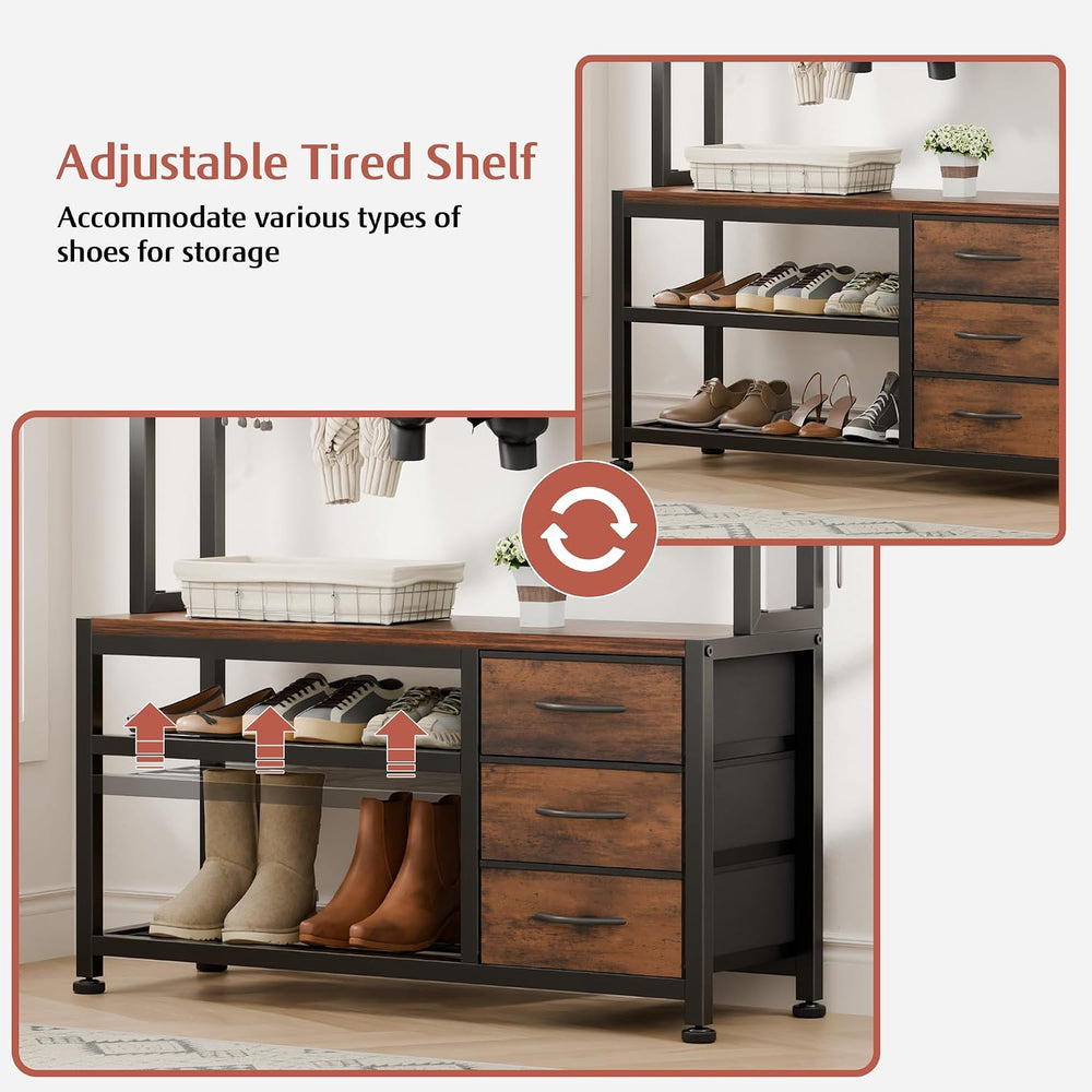 Hall Tree with Bench & 3 Drawers Storage 31.5" Coat Rack Entryway Or...