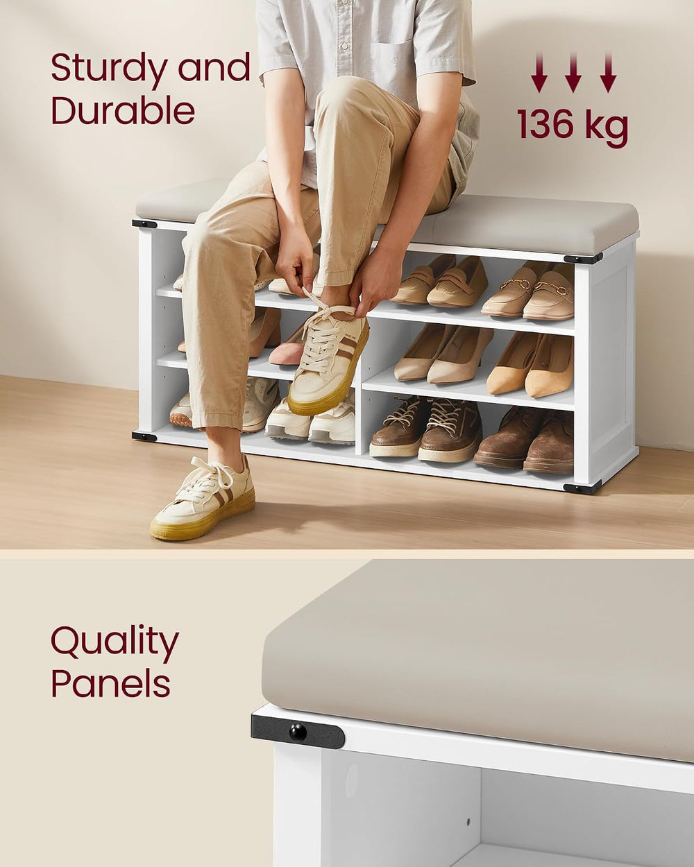 VASAGLE Shoe Storage Bench with Removable Cushion, Adjustable Shelves