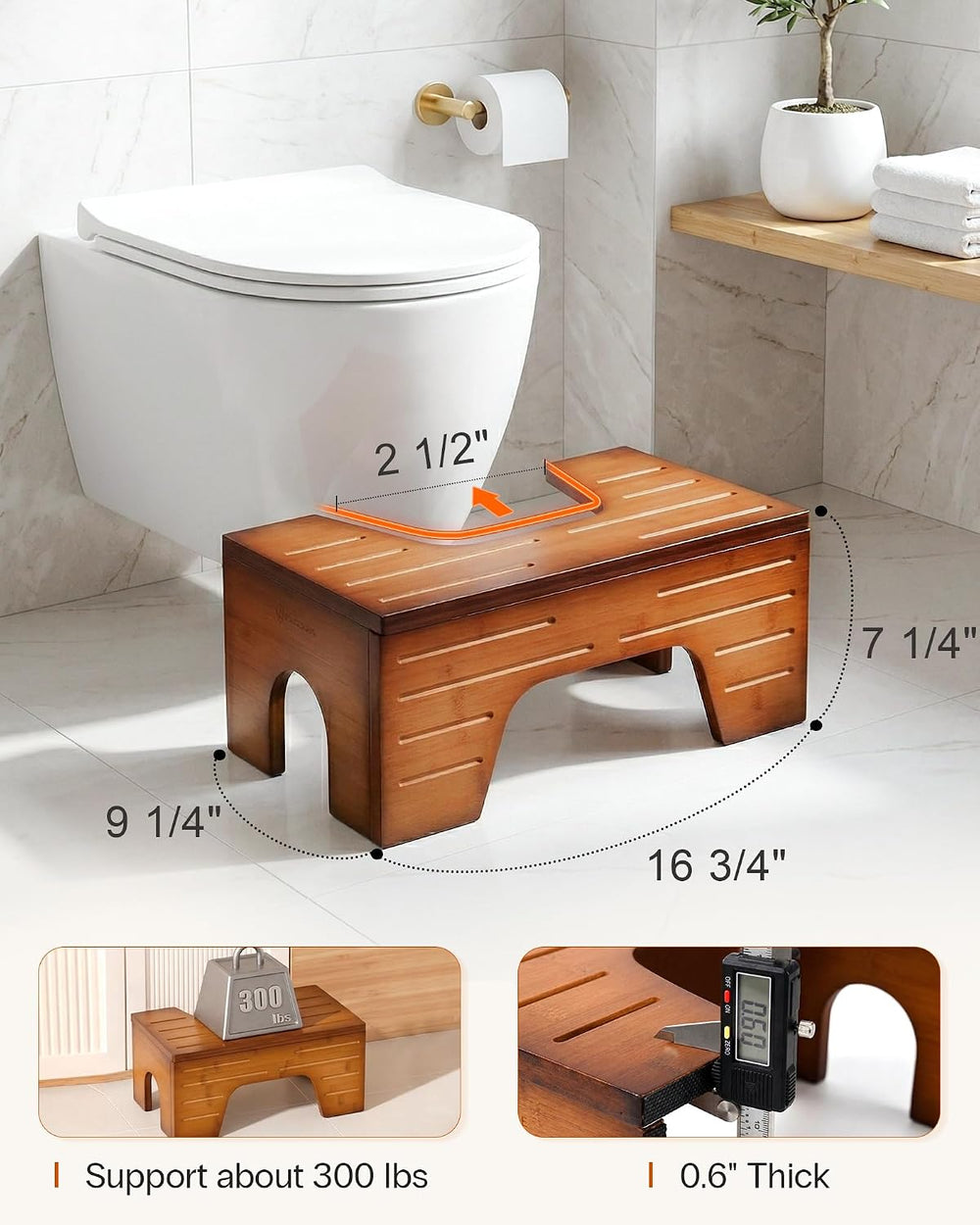 StrongTek Toilet Stool Squat Adult, Foldable Poop Stool, 7–9 in,Brown