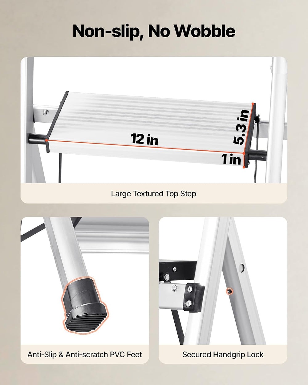 VEVOR 3 Step Ladder, Folding Step Stool with Wide Anti-Slip Pedal and Comfort...