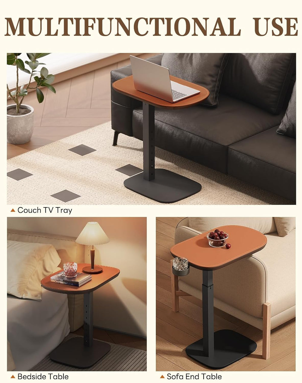 SAIJI Swivel Top TV Tray Table for Living Room Eating and Laptops
