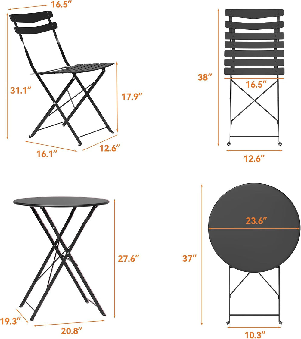 GAOMON 3-Piece Bistro Set – Steel Frame Space-Saving Folding Patio Furniture ...