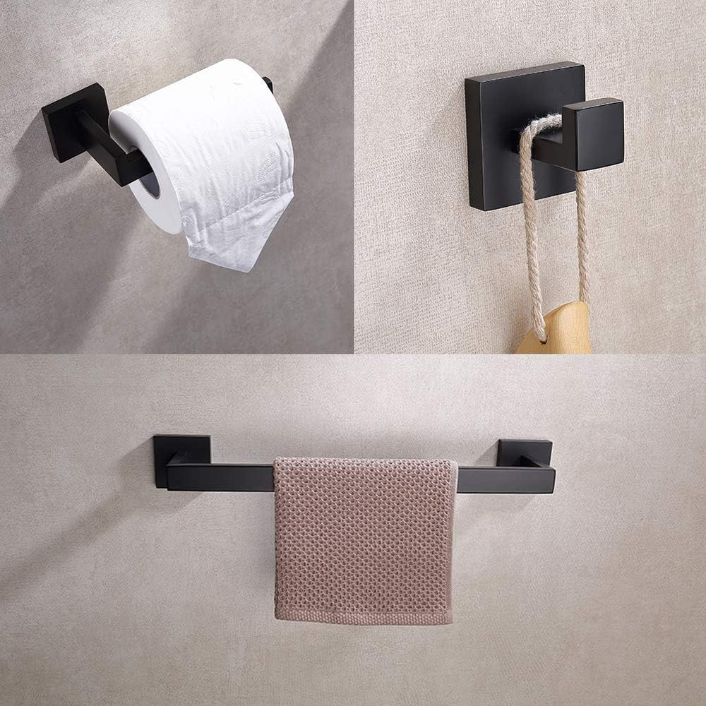 TASTOS 3-Piece Bathroom Hardware Set Matte Black Wall Mounted Bathroom Access...