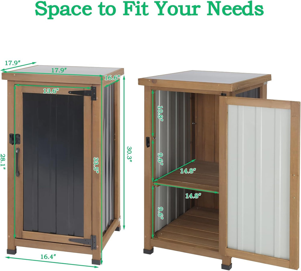 Small Outdoor Storage Cabinet Weatherproof, Wood Garden Potting Bench Table w...