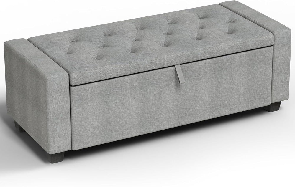 48" Ottoman with Storage,Gray Storage Ottoman Bench,Bench for Bedroom