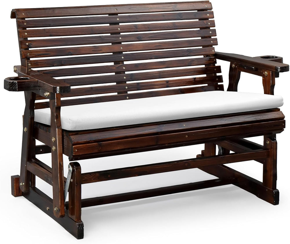 VINGLI Wooden Patio Glider with Cushion, Heavy Duty 800 LBS Outdoor Glider wi...