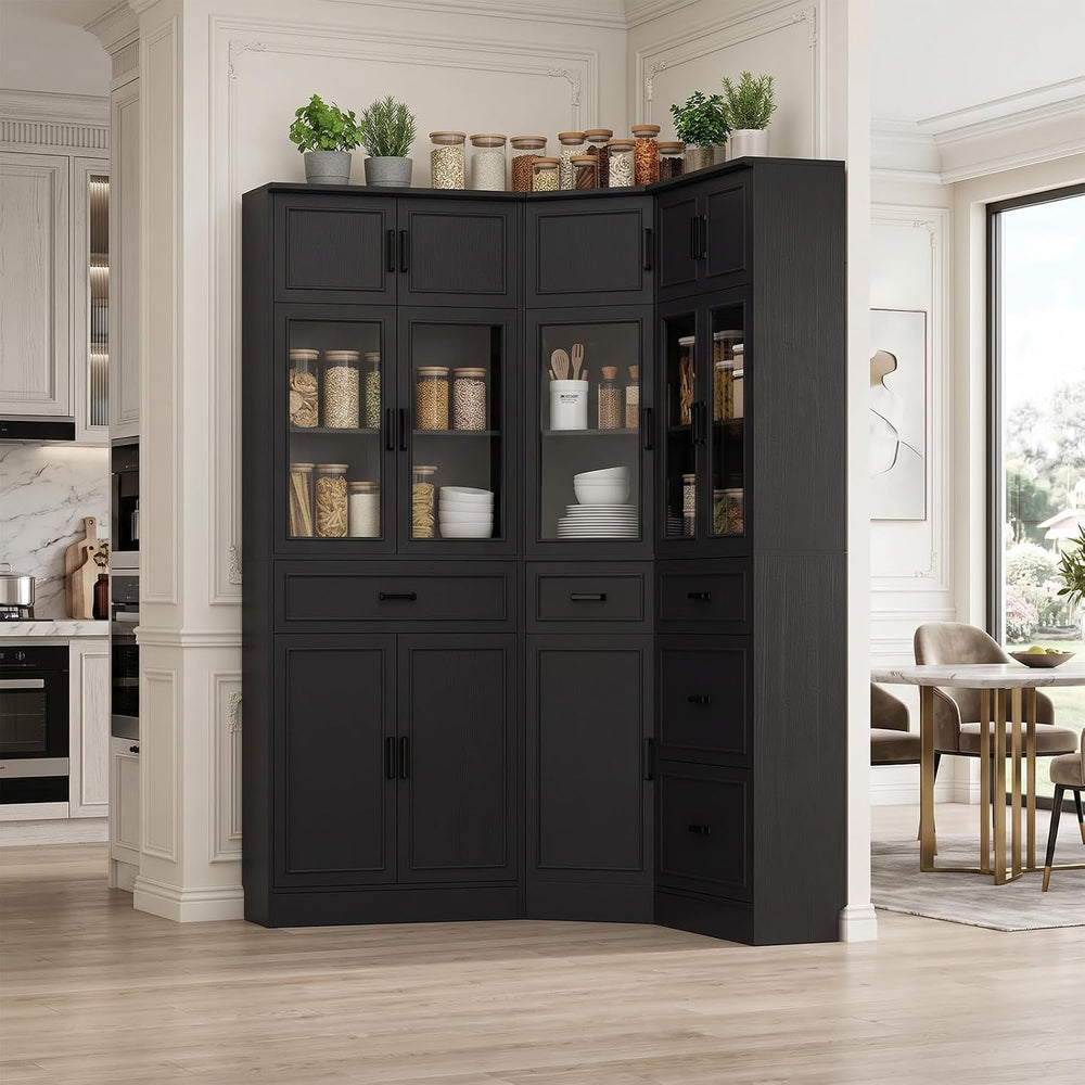Unikito 80" Tall Corner Pantry Cabinet with Soft Close Doors with Drawers