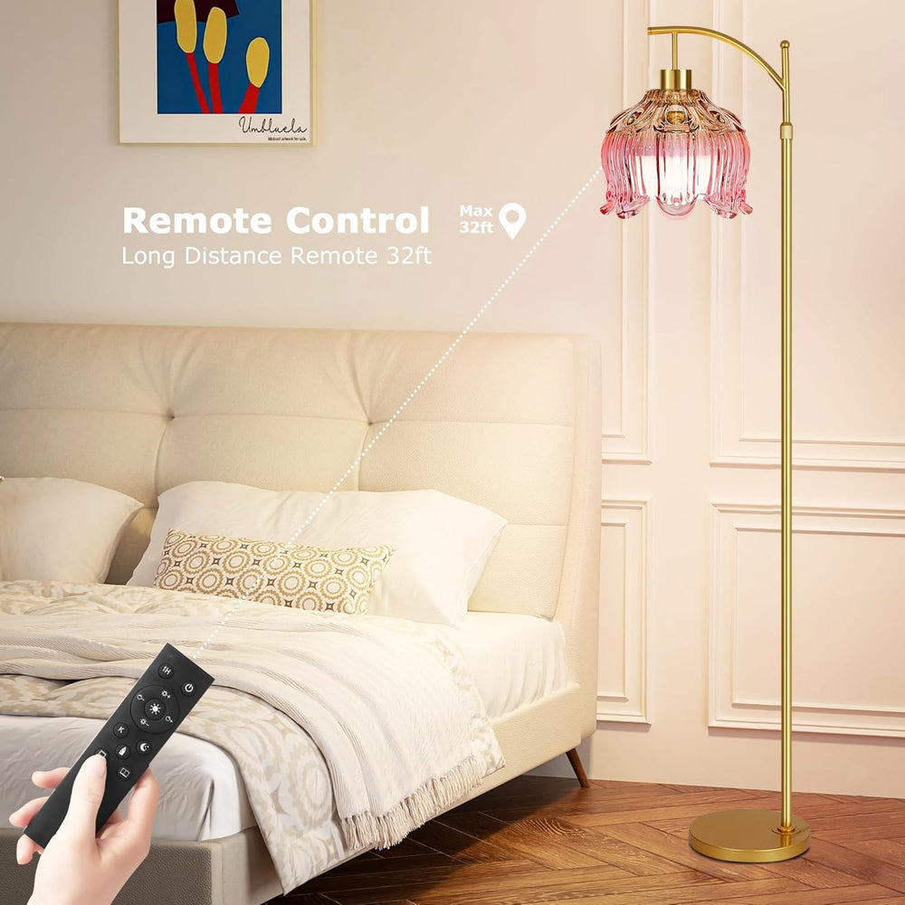 QIYIZM Pink Floor Lamp for Living Room,Bedroom,Glass Gold Dimmable Standing L...