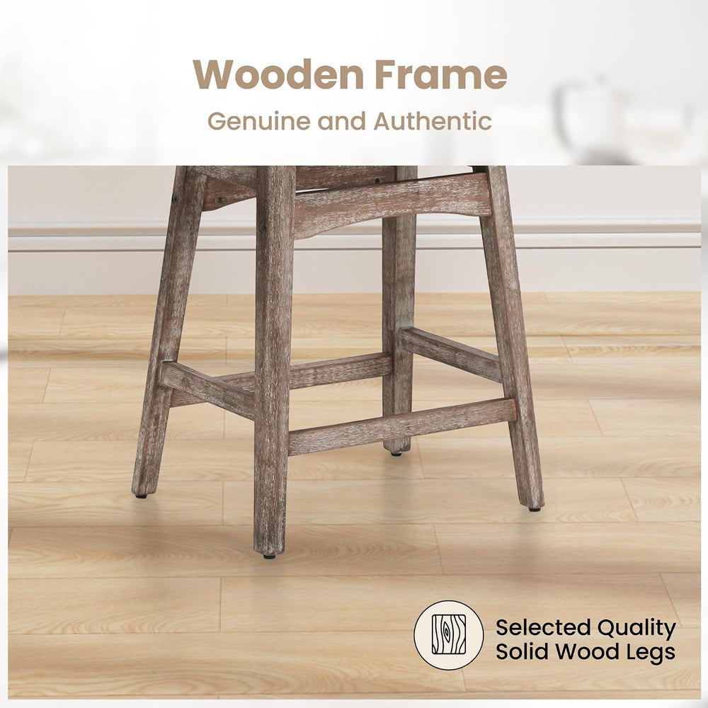 PHI VILLA Counter Height Bar Stools Set of 3, Solid Wood Barstools