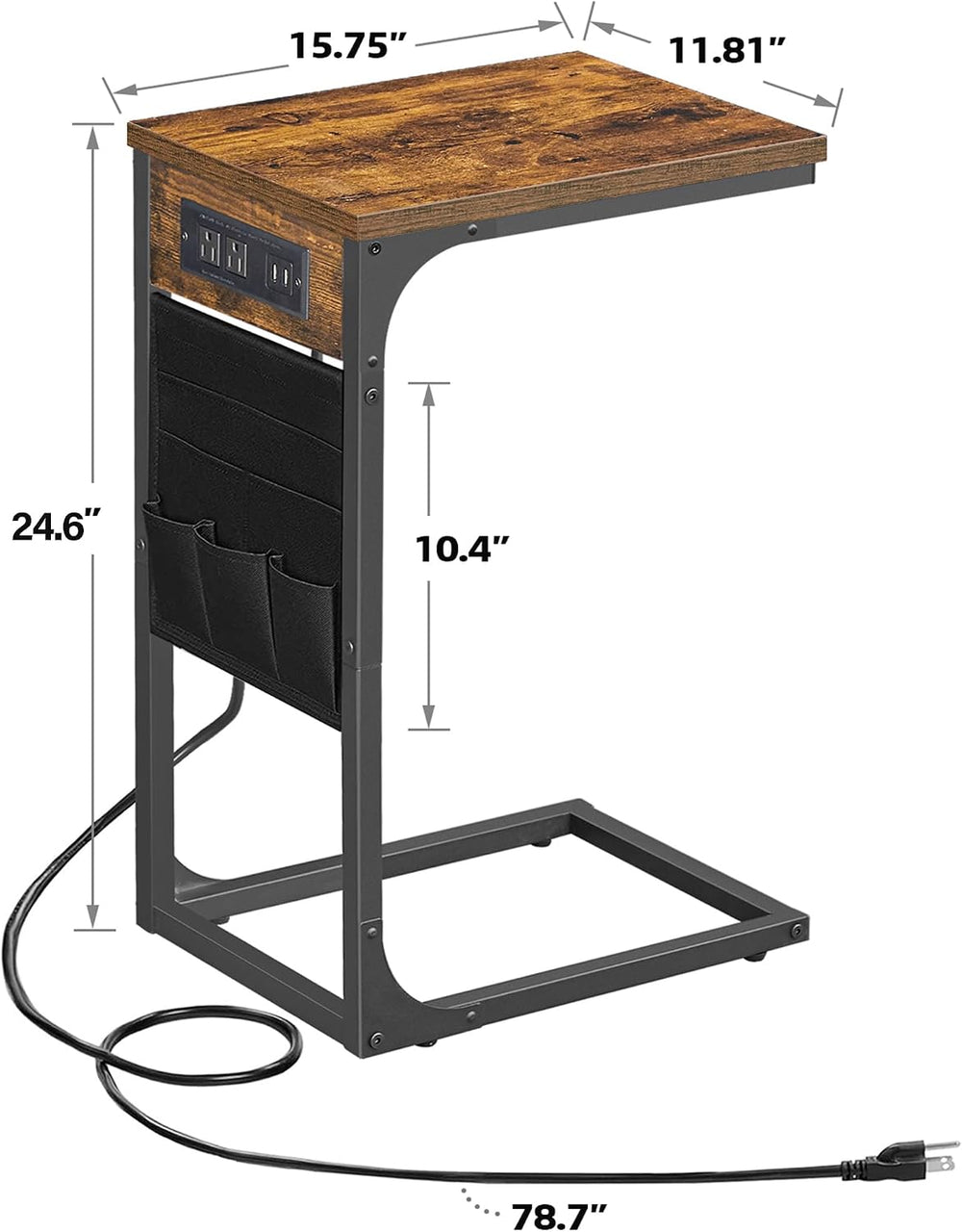 TUTOTAK C Shaped End Table with Charging Station, Side Table for Sofa