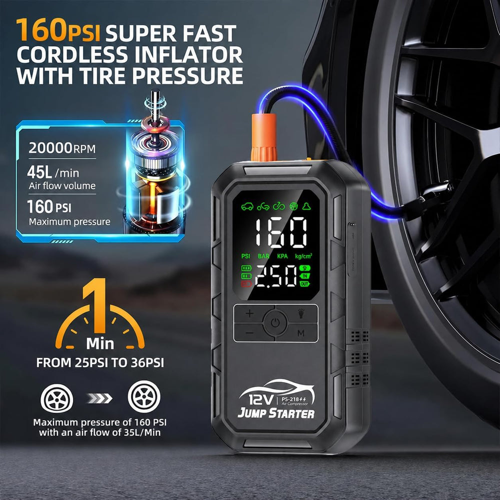 10-in-1 Car Battery Jump Starter with Air Compressor 8000A 160PSI Portable Ca...
