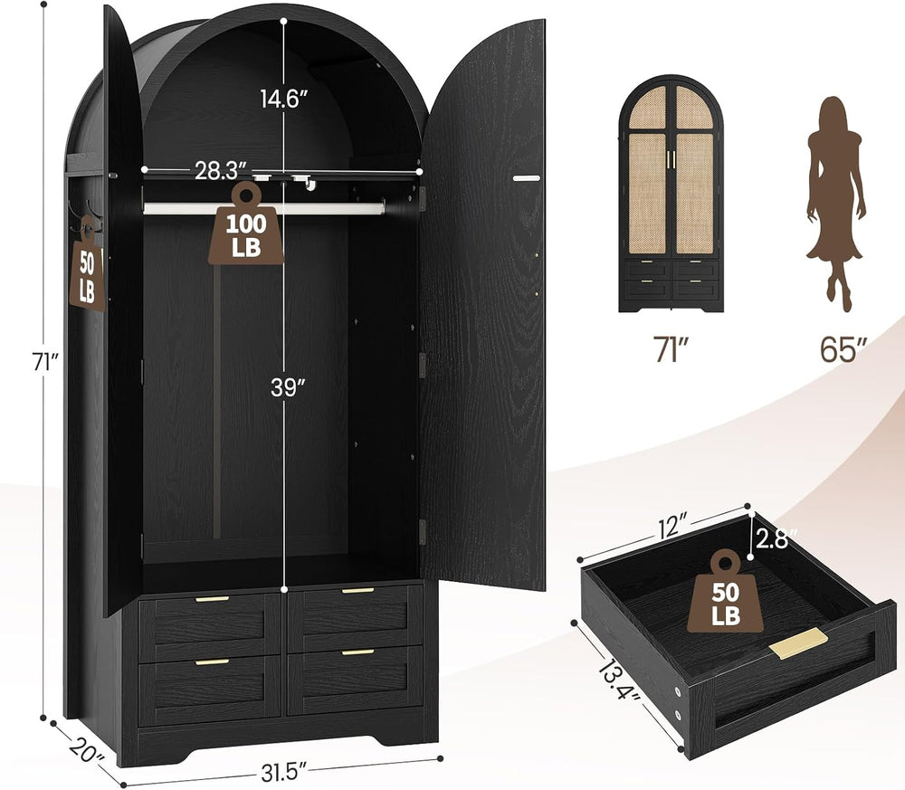 Armoire Wardrobe Closet with 4 Drawers - Wood Bedroom Armoires and Wardrobes ...