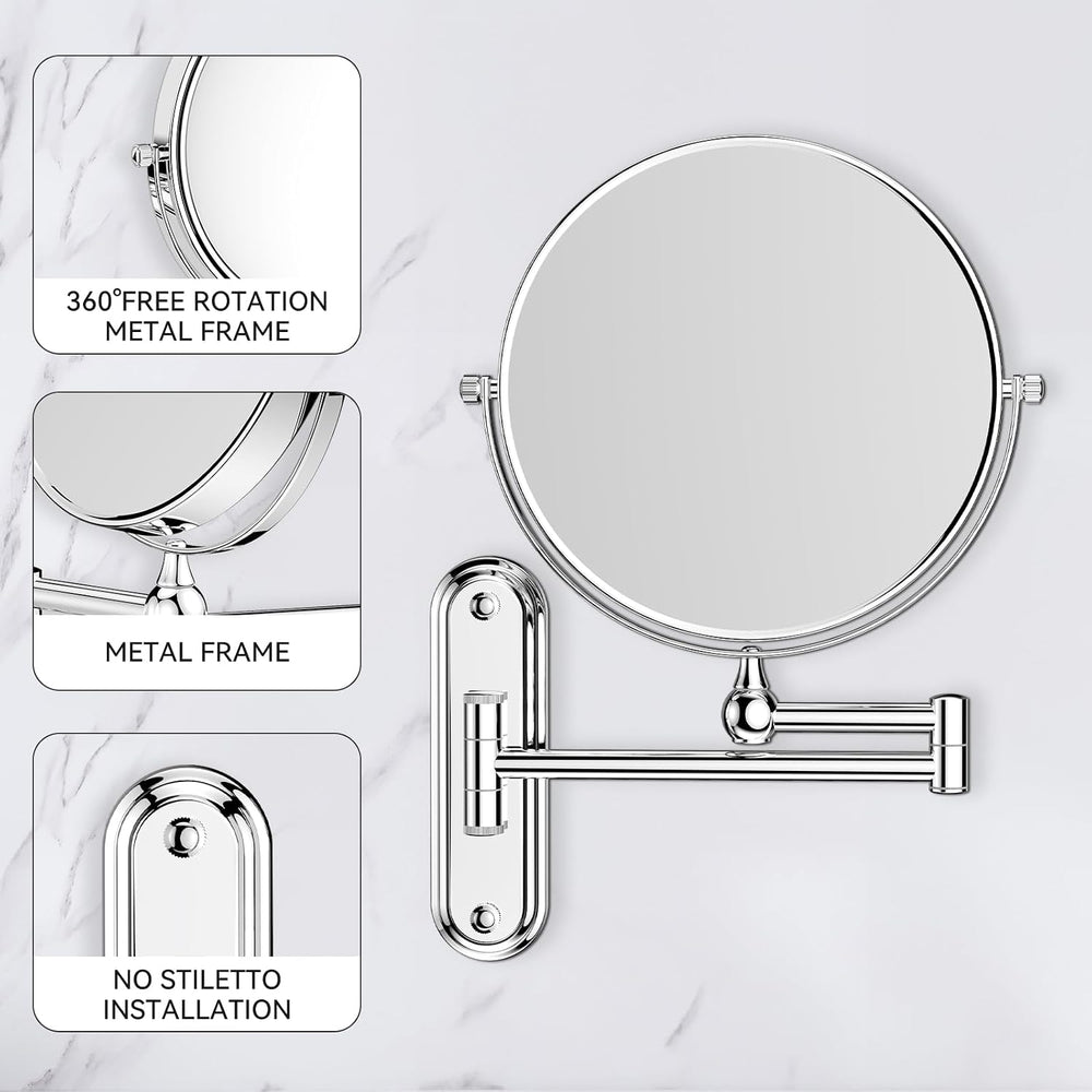 GURUN 8" Inch Magnifying Makeup Mirror Wall Mounted for Bathroom Chrome 20x