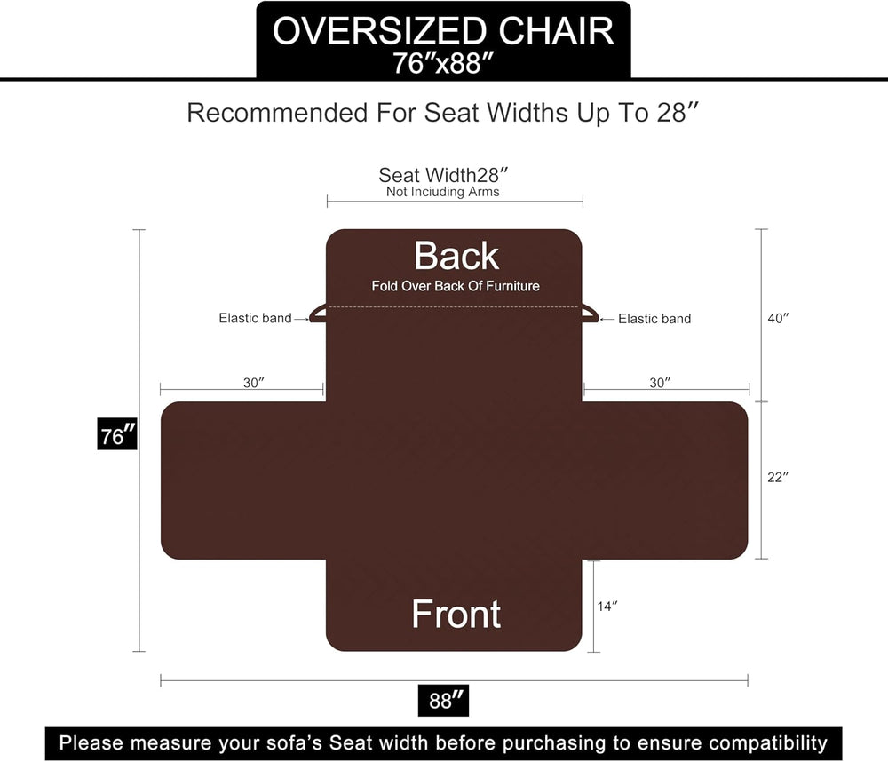 U-NICE HOME Reversible Oversized 28''Chair Covers, Black/Grey