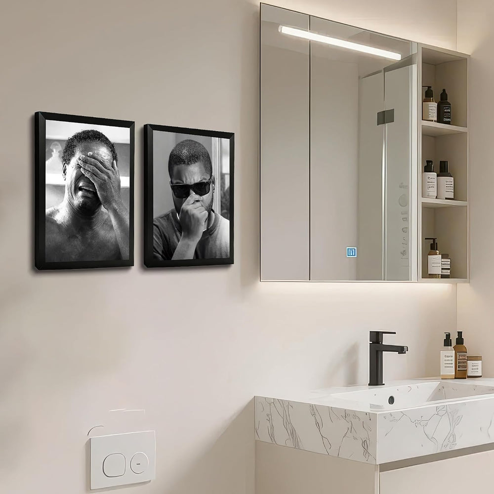 Funny Bathroom Wall Art Set of 2, Framed Canvas Wall Decor with Black Solid W...