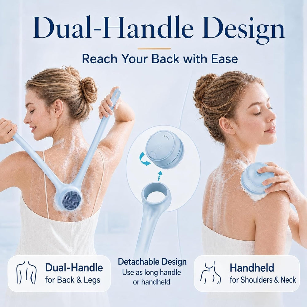 Electric Body Brush Back Scrubber for Shower, Waterproof Long Dual Handle Pow...