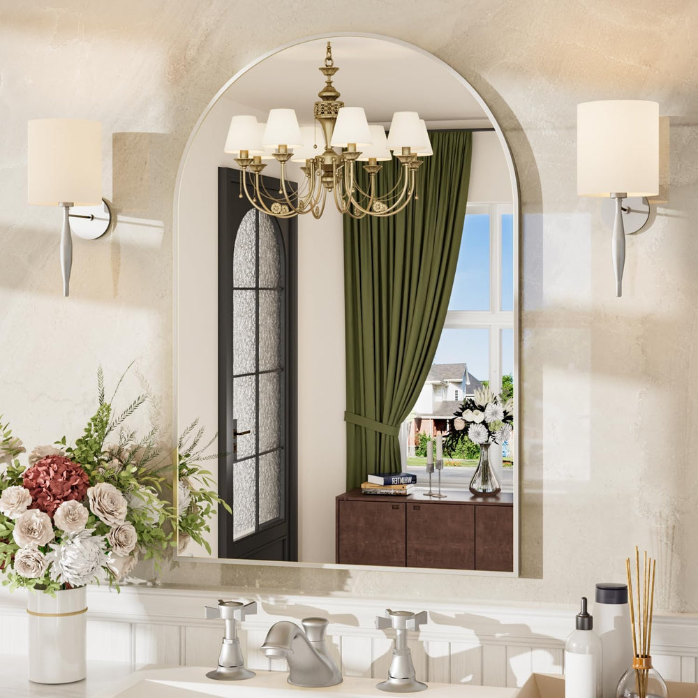 24"x36" Arched Bathroom Vanity Mirror, Brushed Nickel Aluminum Frame
