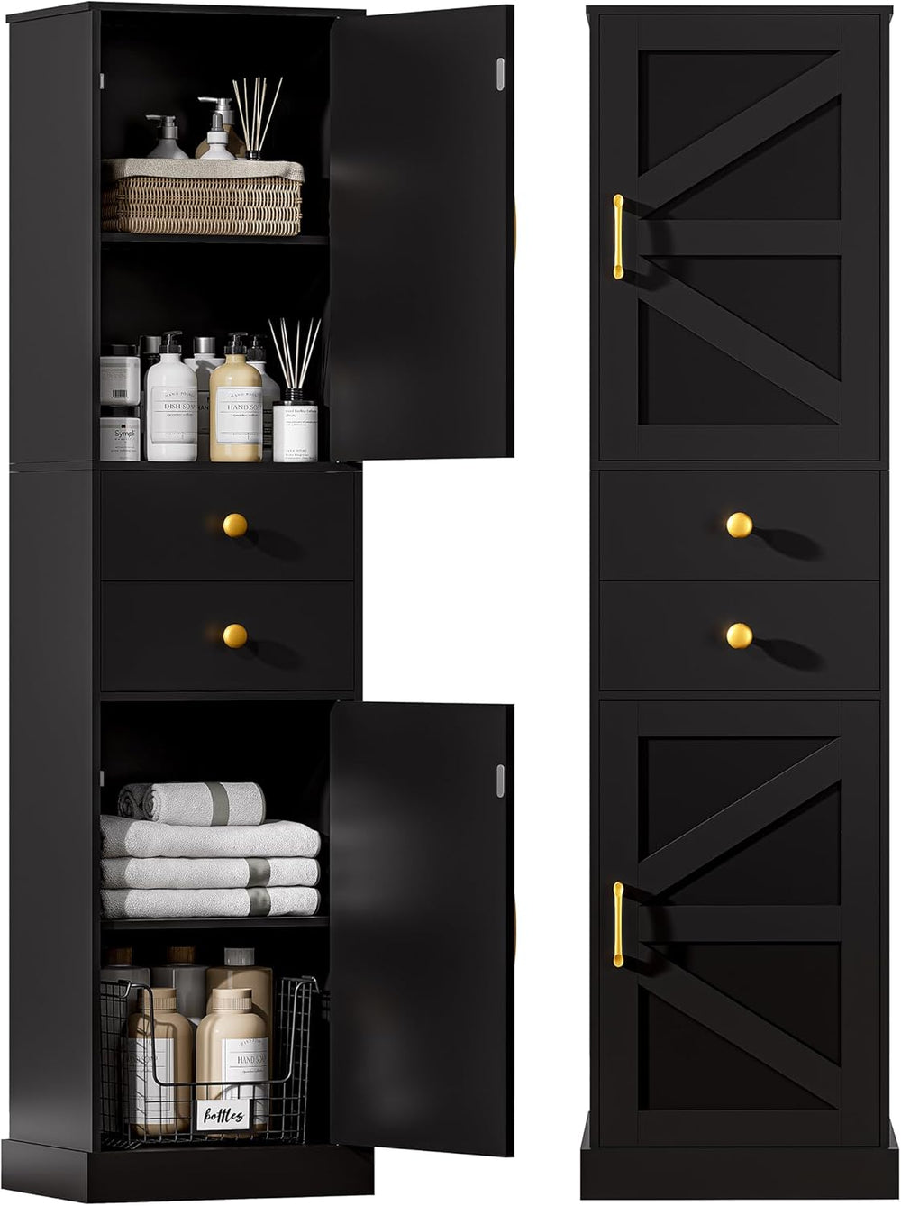 Tall Bathroom Storage Cabinet with 2 Drawers, Farmhouse Narrow Storage Cabine...