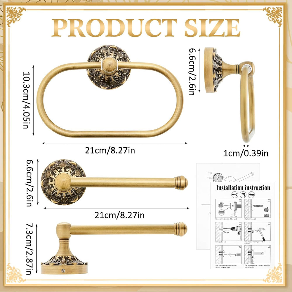 2 Pcs Toilet Paper Holder Towel Ring, Brass, Rectangle