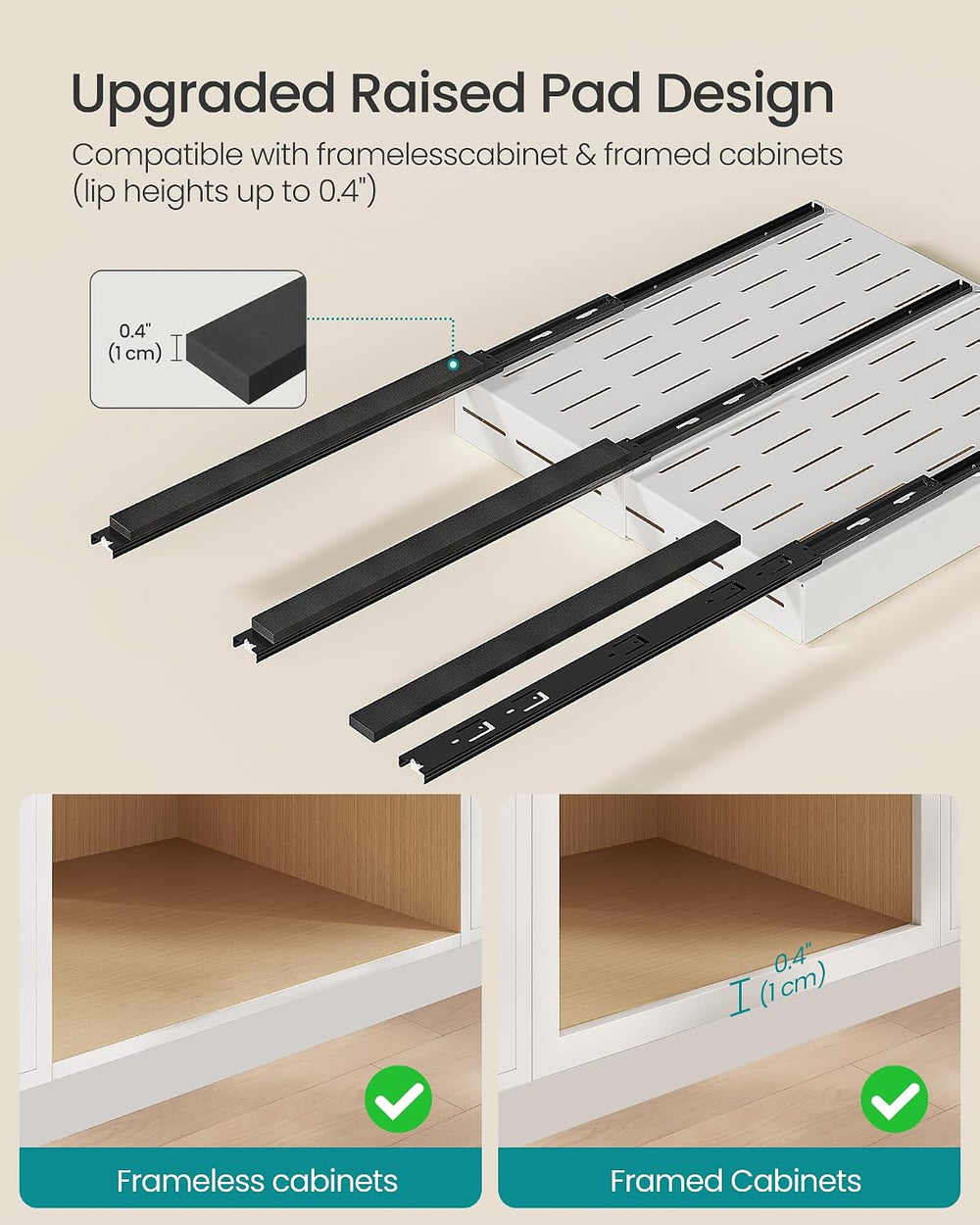 SONGMICS 2 Pack Expandable Pull Out Cabinet Organizer 21"Deep 3 Rail Slide