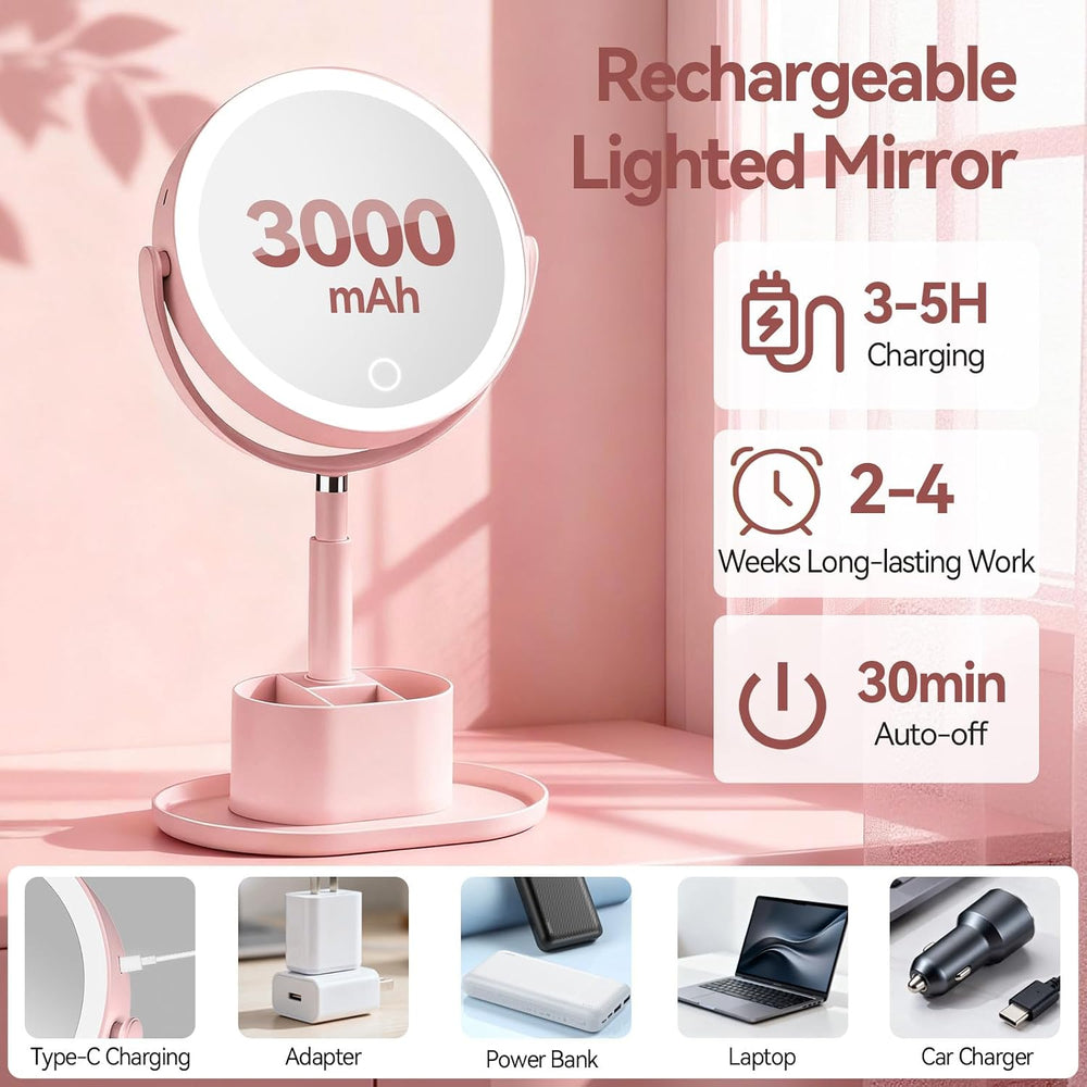20X Magnifying Mirror with Lights and Storage, Double Sided Vanity Mirror