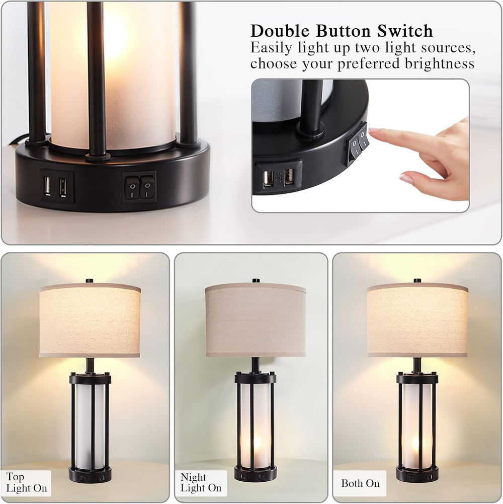 RORIA Set of 2 Modern Table Lamps for Living Room with 2 USB Ports, White Fro...