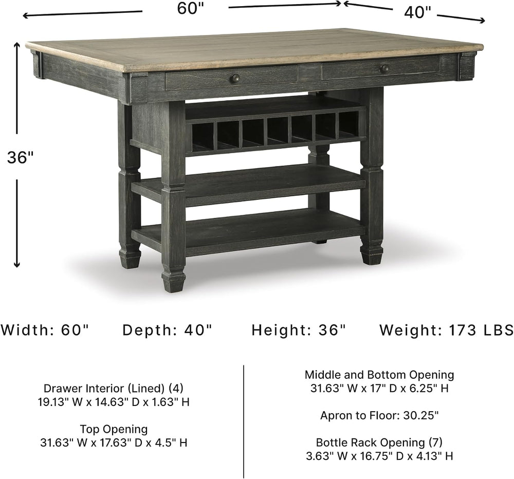 Signature Design by Ashley Counter Height Table with Storage, Farmhouse