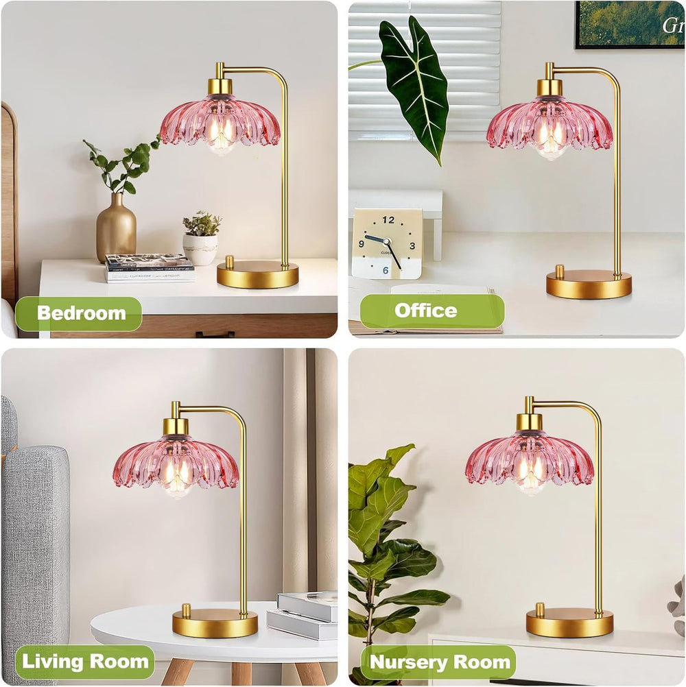 ILLMTW Pink Table Lamp Set of 2,Small Gold Bedside Lamps Dimmable Boho Bedroo...