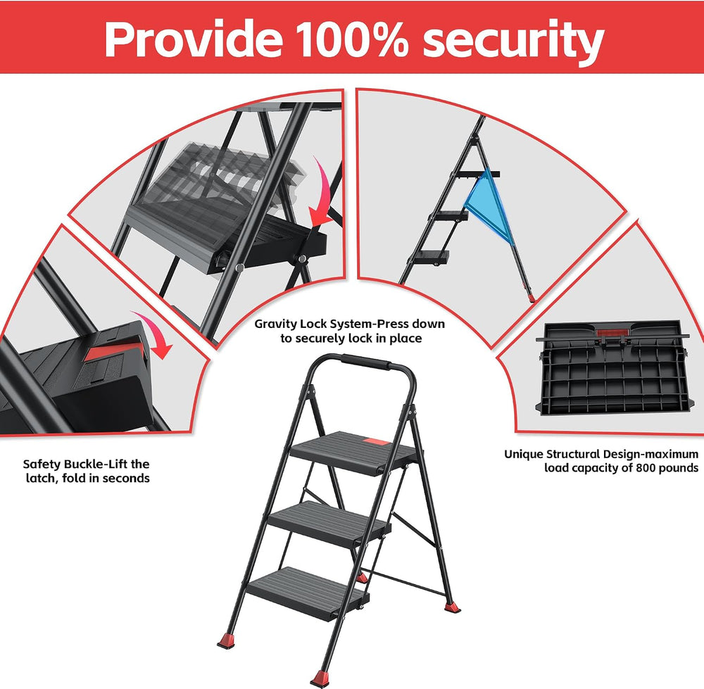 DIAMONDFORGE 3 Step Ladder Foldable Folding Stool - for Home Adults Kitchen, ...