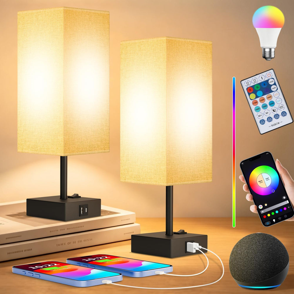 Set of 2 Smart RGB Dimmable Table Lamp Compatible with Alexa&APP&Remo...