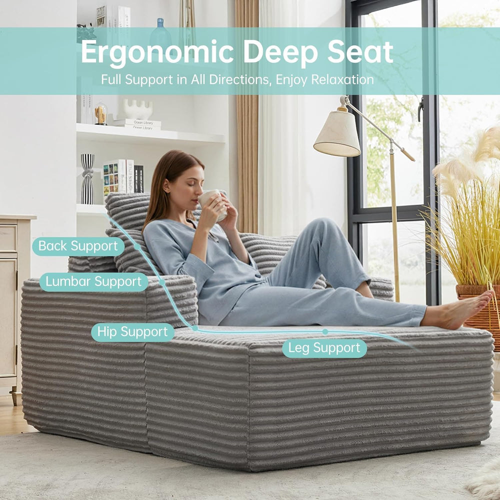 Boneless Couch Chaise Lounge Chair, 54" Oversized Cloud Sofa with Deep S...