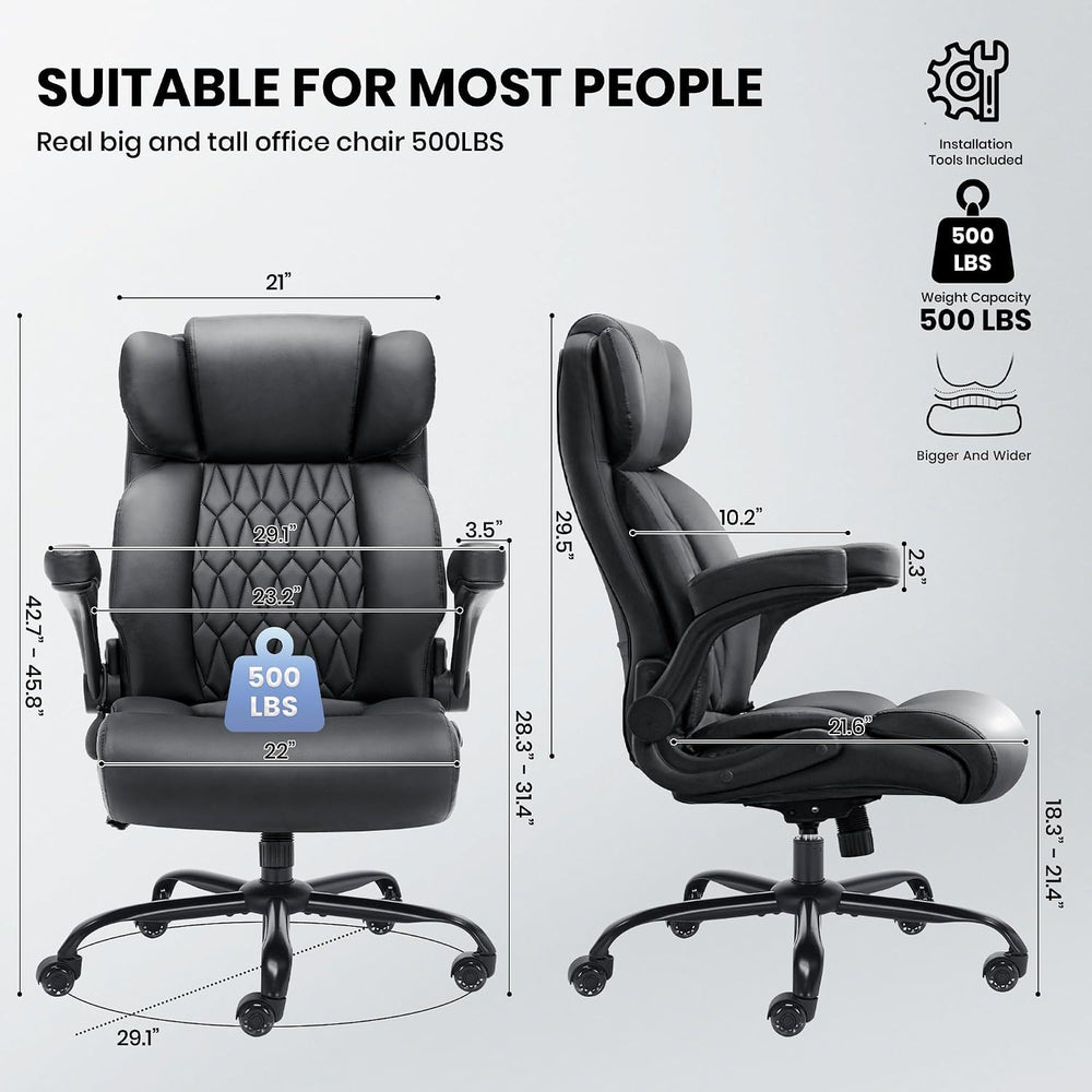 500lbs Big and Tall Office Chair Adjustable Lumbar Support for Back Pain, Ext...