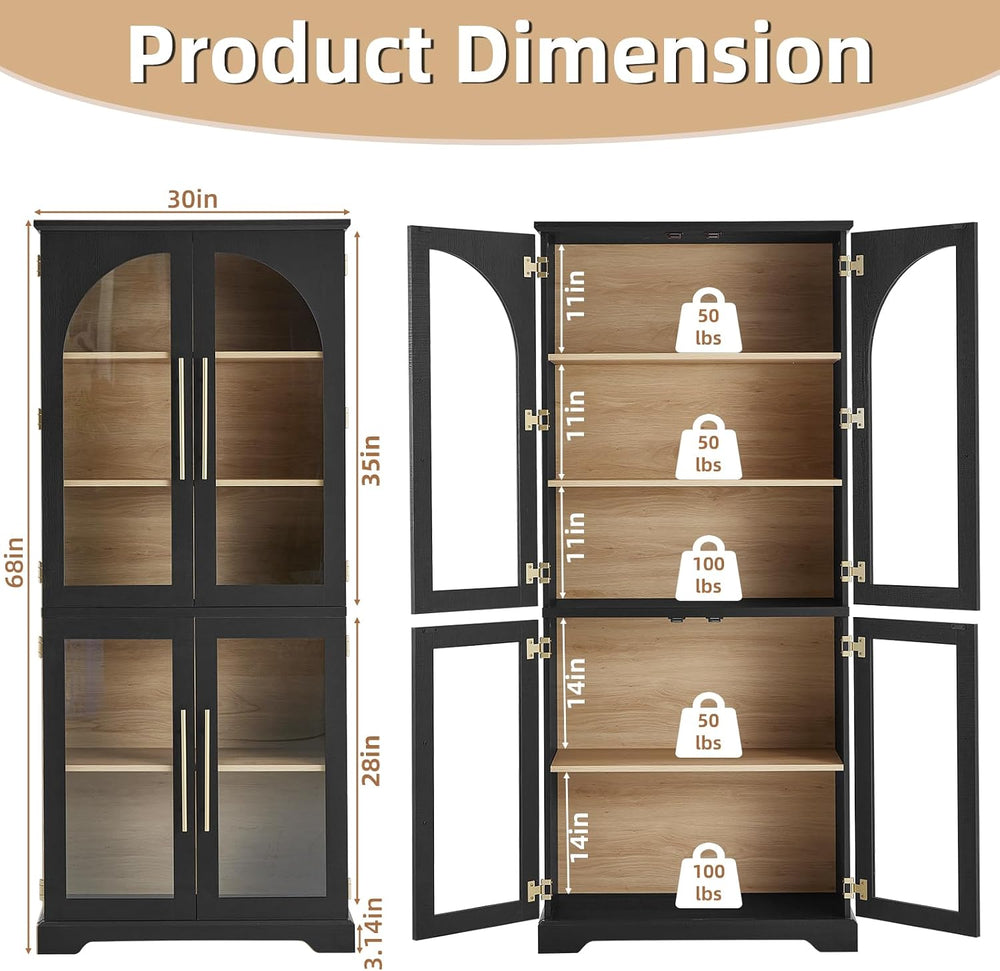 Joaxswe 68" Tall Bookshelf with 4 Glass Doors, Farmhouse 5 Tire Bookcase