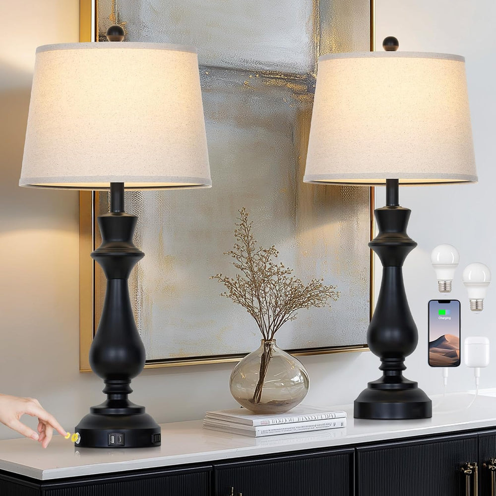 Modern Black Table Lamps Set of 2 for Living Room,30" Tall Bedside Lamp ...