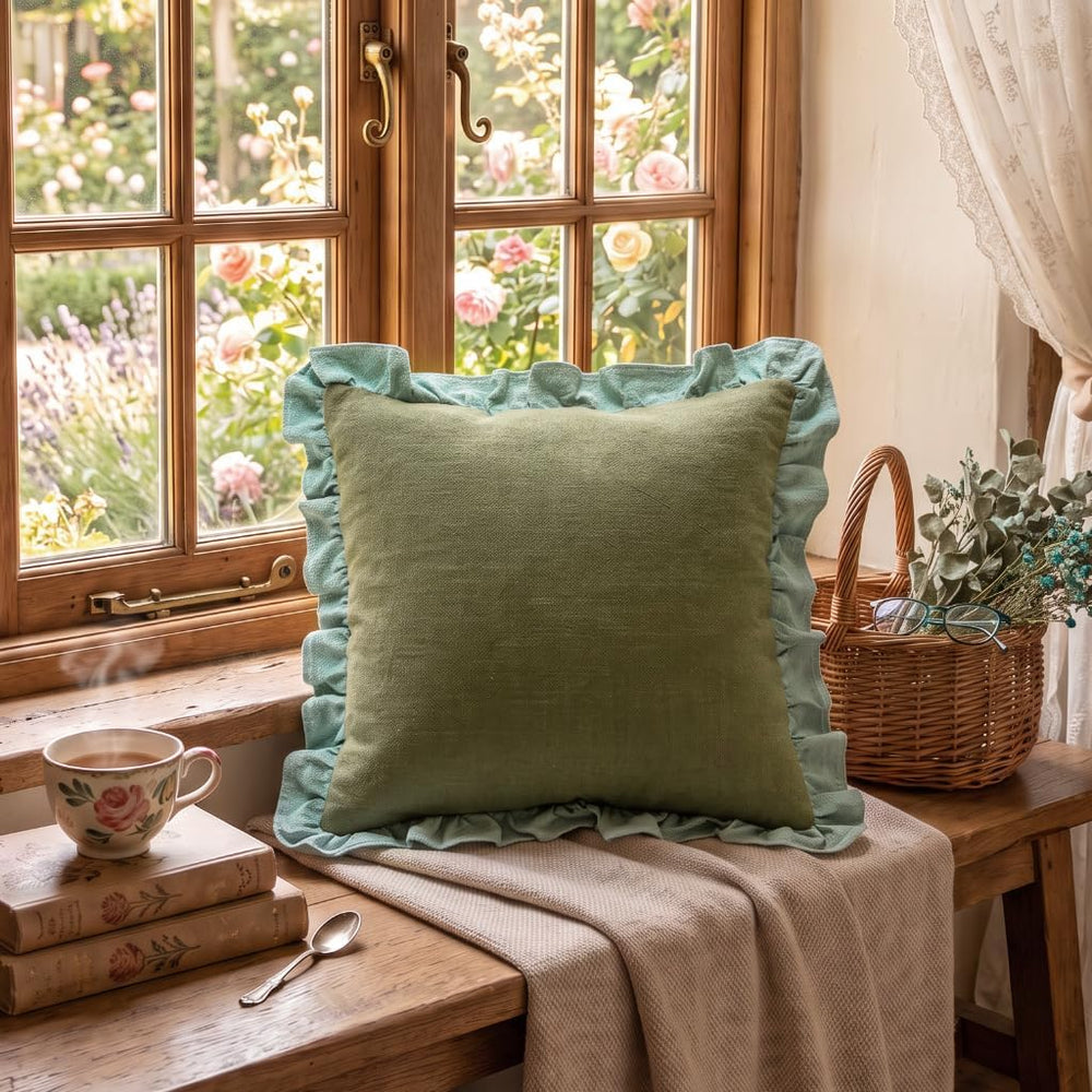 patdrea Designer Vintage Green Throw Pillow Covers,Set of 2,18"x18"