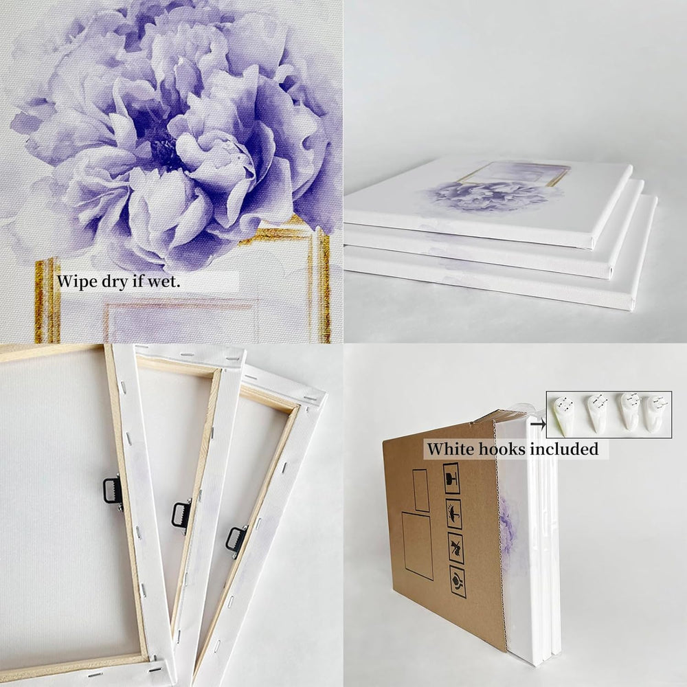 HOMEOART Gold Grey Bathroom Decor Pictures Flower Prints 12x12inchx3Pieces