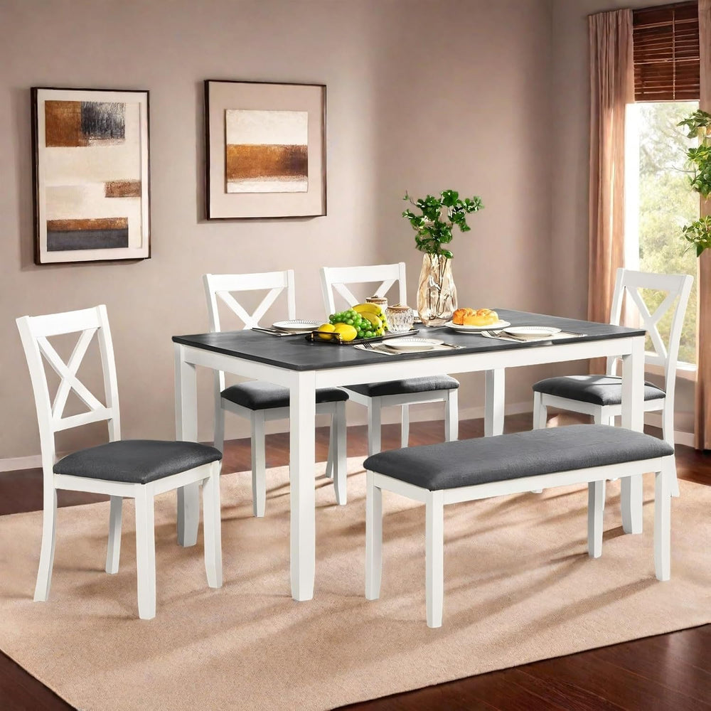 6 Piece Dining Table Set, Counter Height Kitchen Sets, White&Gray