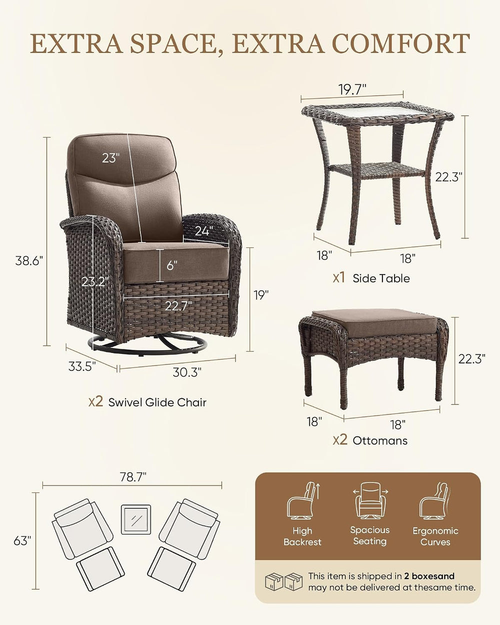 Belord Upgraded 6“ Cushion Luxury 5 Pieces Patio Furniture Set - All Weather ...