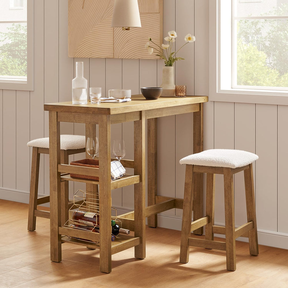 mopio Kelly Counter Table Set, 3 Piece, 2 Stools, Solid Wood