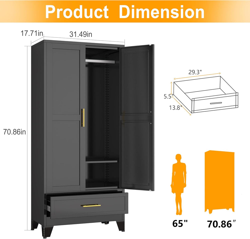 Ckzbx 71" H Metal Armoire Wardrobe Closet with Drawer, Adjustable Shelf,...
