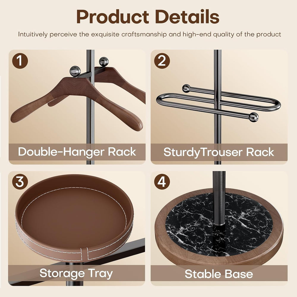 Valet Stand, Stainless Steel Suit Stand with Sturdy Marble Base